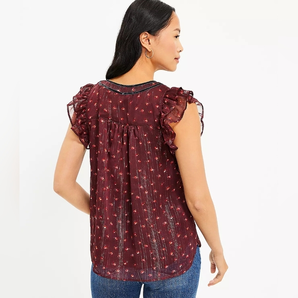 LOFT Shimmer Floral Velvet Tie Neck Shell - Picture 5 of 6